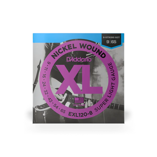 D’Addario Cuerdas de Guitarra Eléctrica EXL120-8 Nickel Wound Super Light Top/Regular Bottom 9-65