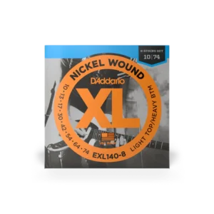 D’Addario Cuerdas de Guitarra Eléctrica EXL140-8 Nickel Wound Light Top/Heavy Bottom, 8 cuerdas 10-74