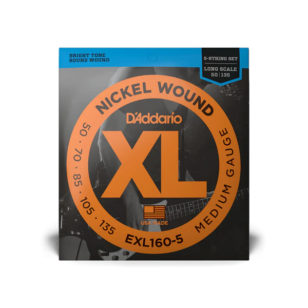 D’Addario Cuerdas de Bajo Eléctrico EXL160-5 Nickel Wound Medium, 5 cuerdas 50-135