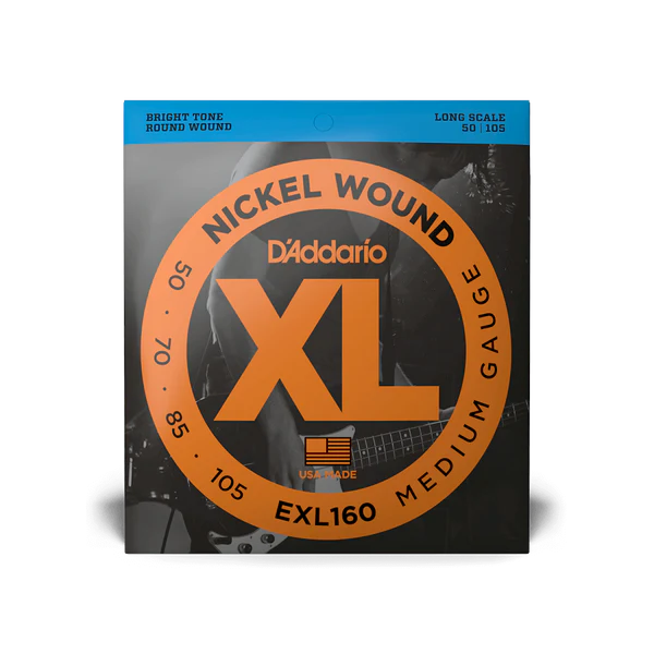 Cuerdas de Bajo Eléctrico D’Addario XL Nickel Wound Medium Escala Larga, 4 cuerdas 50-105
