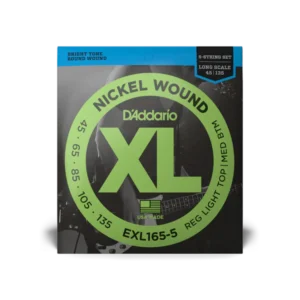 Cuerdas de Bajo Eléctrico D’Addario XL Nickel Wound Regular Light Top/Medium Bottom Escala Larga, 5 cuerdas 45-135