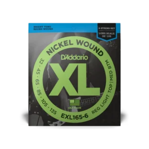 D’Addario Cuerdas de Bajo Eléctrico EXL165-6 Nickel Wound Regular Light Top/Medium Bottom Escala Larga, 6 cuerdas 32-135