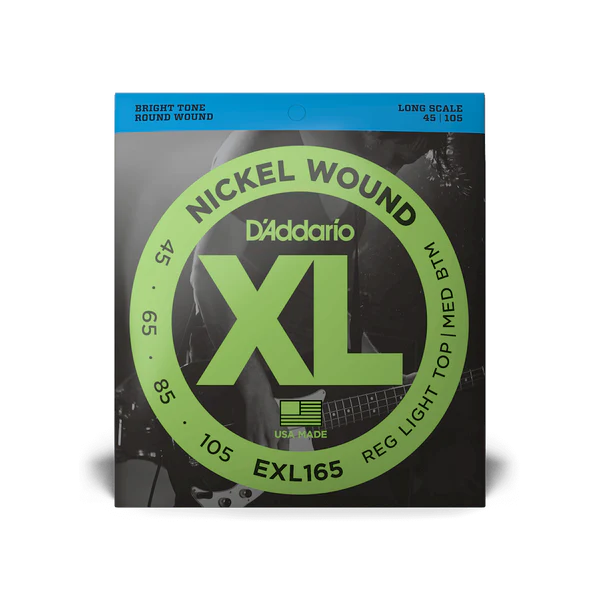 Cuerdas de Bajo Eléctrico D’Addario XL Nickel Wound Regular Light Top/Medium Bottom Escala Larga, 4 cuerdas 45-105