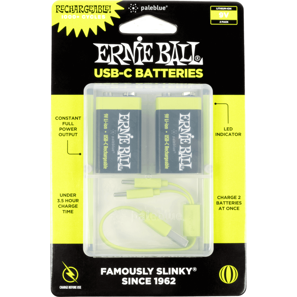 ERNIE BALL 9642 | Batería Recargable USB-C de 9V - Paquete de 2und